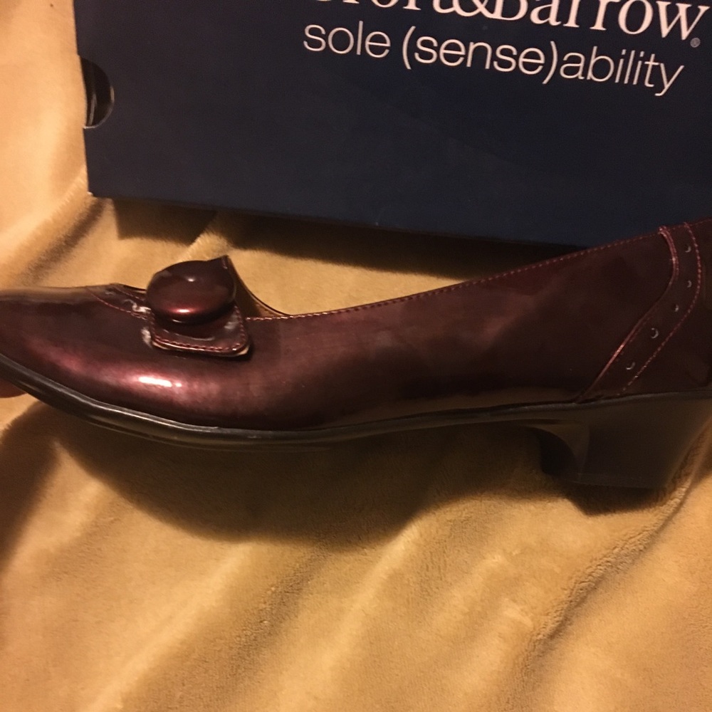 Dark red/ maroon patent. Never worn. Orig $60